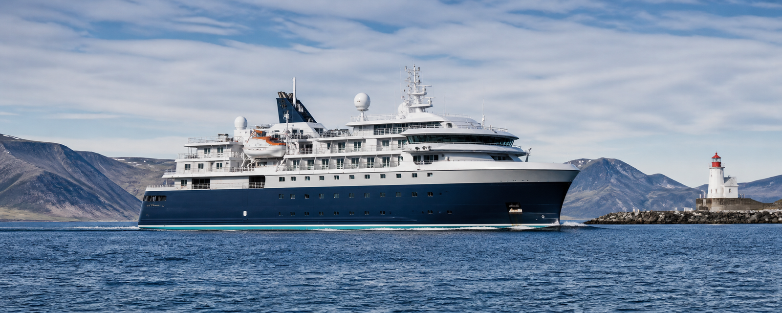 Passenger and specialized vessel underway near the coast
